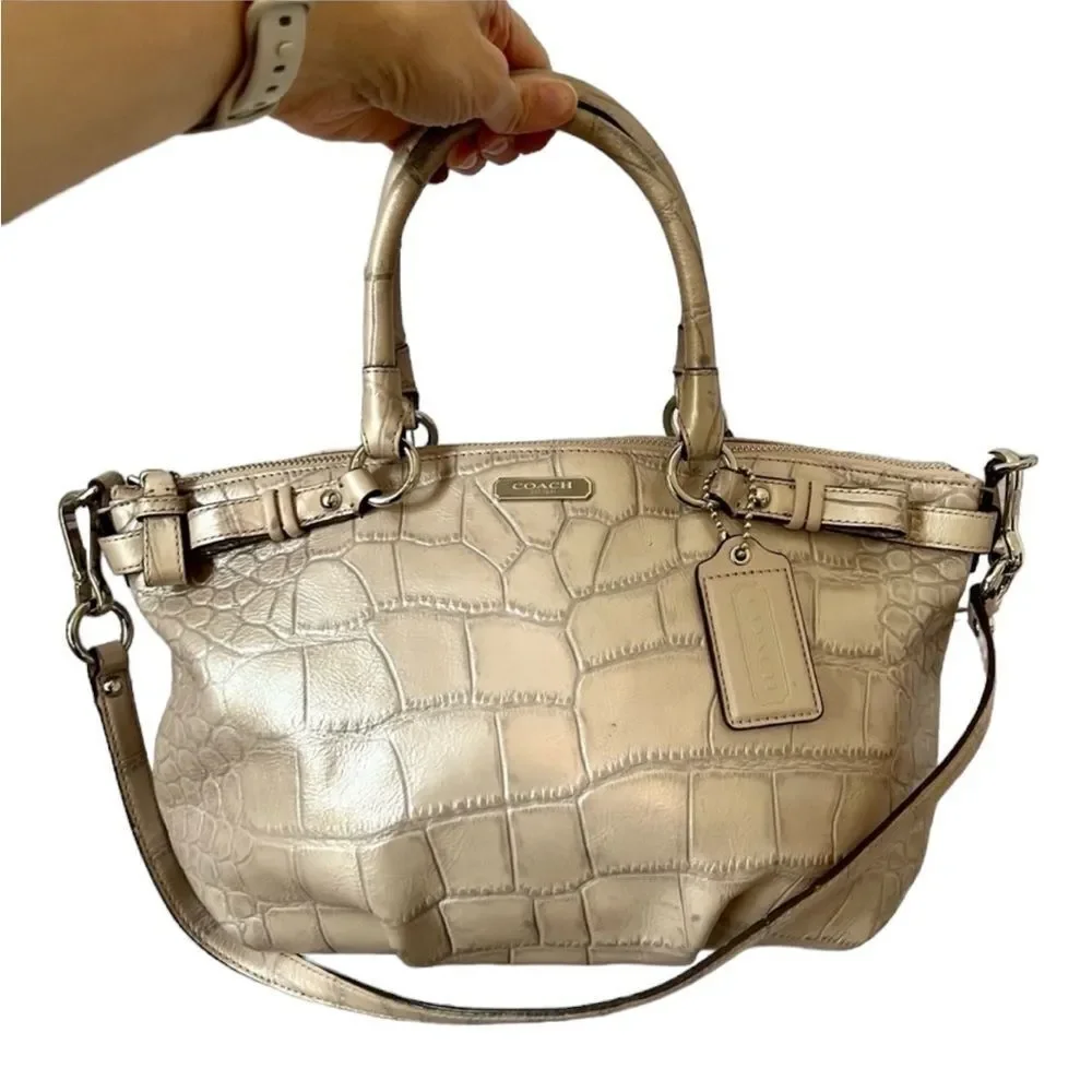 Coach sand taupe croc embossed leather satchel crossbody bag capsule chic